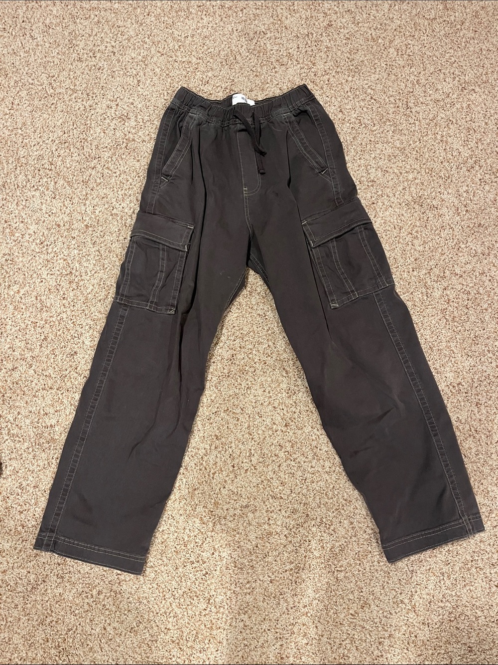 Hollister Men’s Brown/Grey Cargo Pants with Drawstring Waist XS - Great!